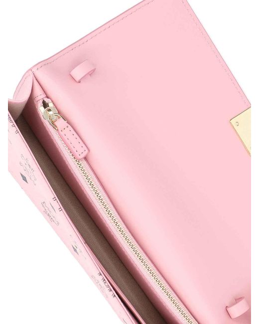 MCM Pink Large Wallet With Logo Shoulder Strap