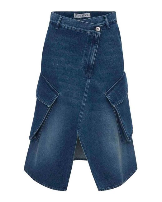 J.W. Anderson Blue Cargo Pocket Midi Skirt