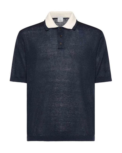Eleventy Blue Linen Blend Polo for men