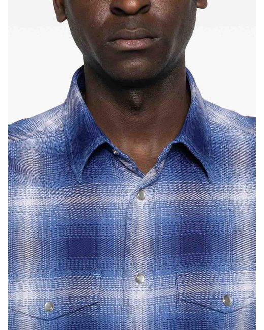 Tom Ford Blue Cotton Checked Shirt for men