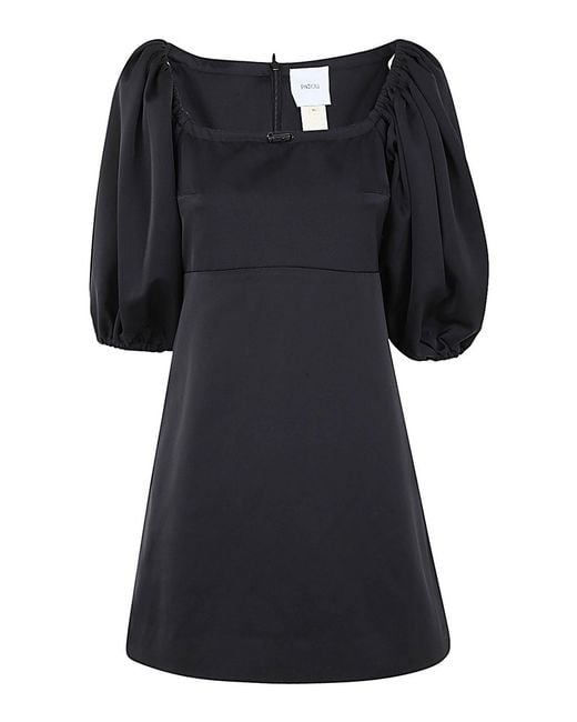 Patou Black Volume Sleeves Drawstring Dress