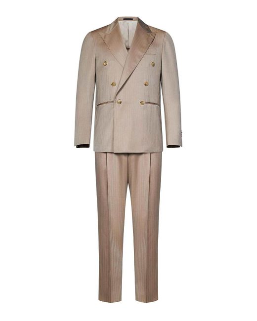 Franzese Collection Natural Double-Breasted Suit Herringbone Pattern for men