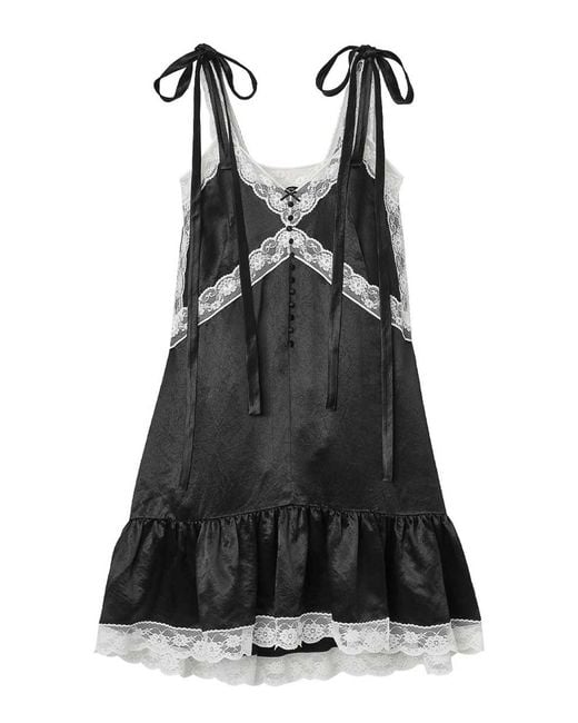 Marc Jacobs Black Satin Lace Slip Midi Dress