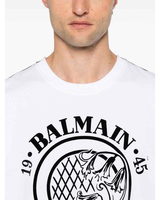 Balmain White Quilted Flock T-Shirt for men