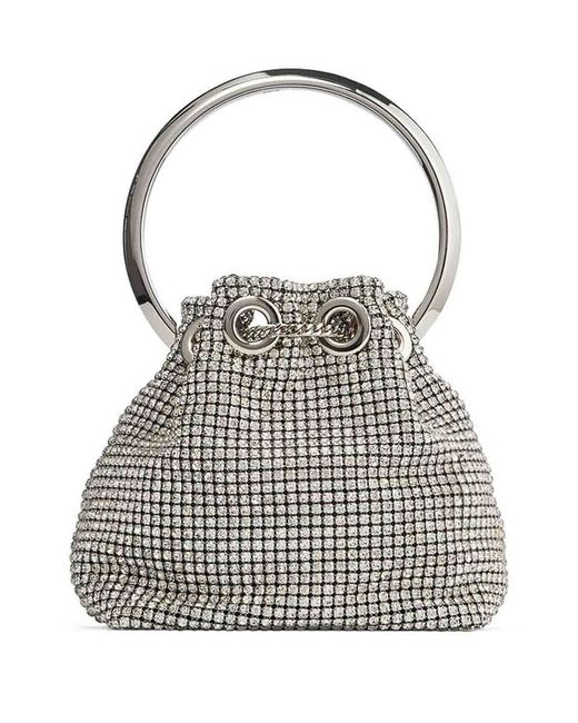 Jimmy Choo Gray Micro Bon Bon Crystal Embellished Bucket Bag