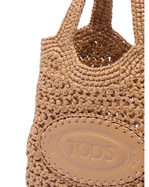 Tod's Natural Mini Rafia And Leather Shopping Bag