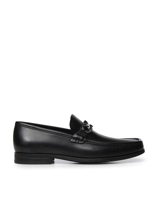 Ferragamo Black Leather Gancini Loafer for men