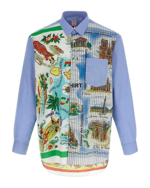 Comme des Garçons Blue Printed Shirt for men