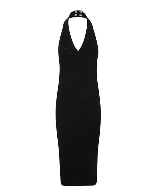 Balmain Black Halterneck Knit Midi Dress
