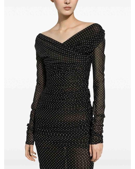 Dolce & Gabbana Black Small Polka Dot V-Neck Dress