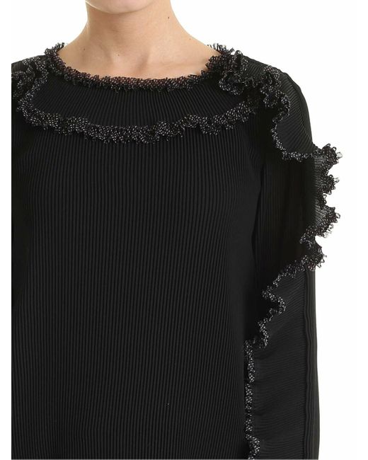 See By Chloé Black Ruffles Long-Sleeved Sweater