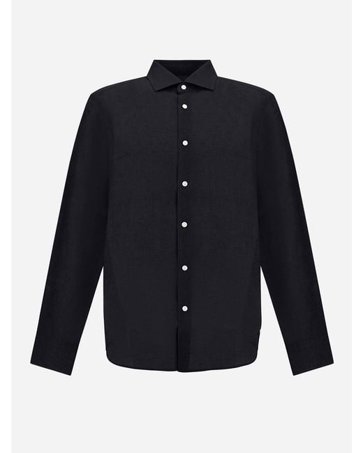 Herno Blue Long-Sleeved Linen Shirt for men