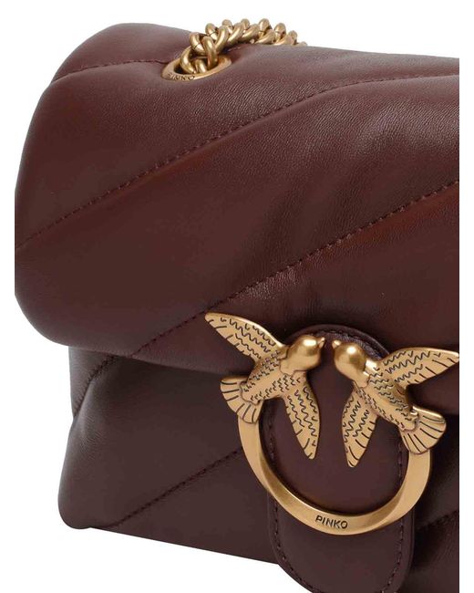 Pinko Brown Burgundy Love Mini Puffer Shoulder Bag
