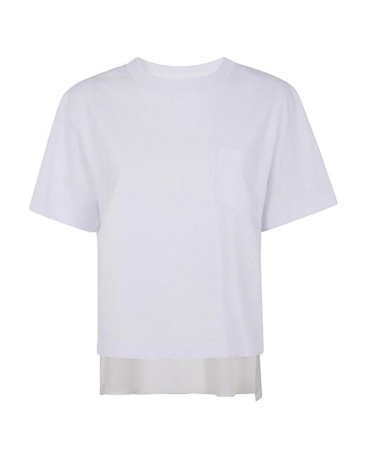 Sacai White Nylon Twill Mix Cotton T-Shirt