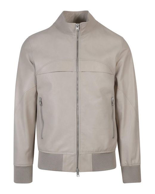 DFOUR® Gray Leather Bomber Jacket for men