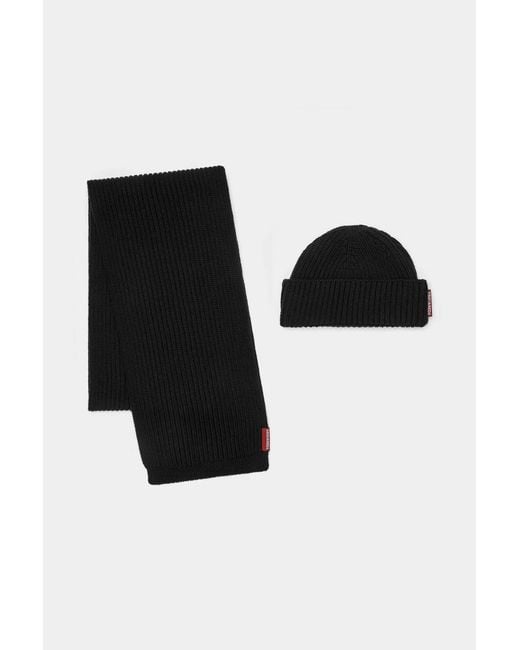 DSquared² Black Knit Scarf Beanie for men