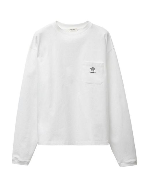 Versace White Embroidered Cotton-Jersey T-Shirt for men