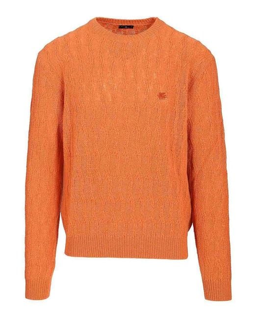 Etro Orange Cashmere Sweater for men
