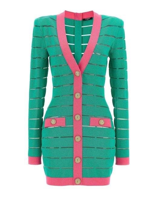 Balmain Green Two-Tone Knit Dress