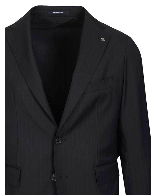 Tagliatore Black Montecarlo Pinstriped Suit for men