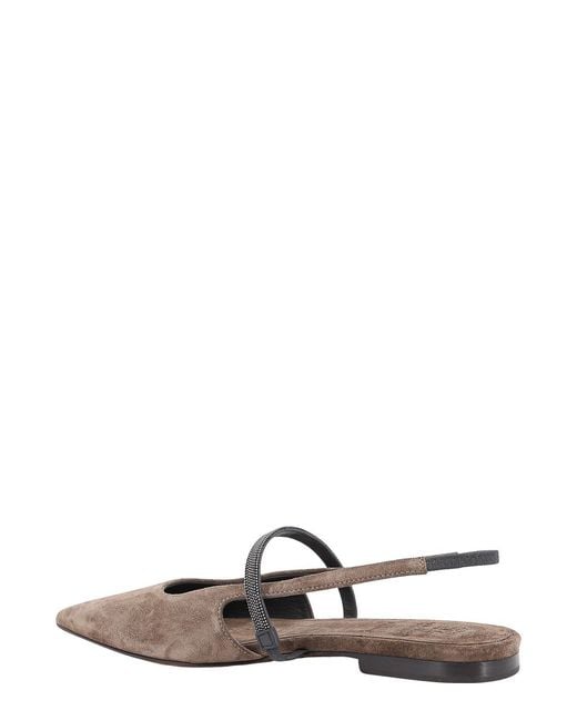 Brunello Cucinelli White Suede Ballerinas With Precious Strap
