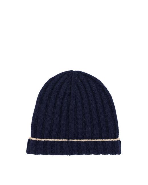 Brunello Cucinelli Blue Cashmere Beanie for men