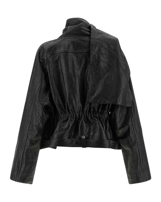 Rick Owens Black Cropped Scarf Flight Jacket