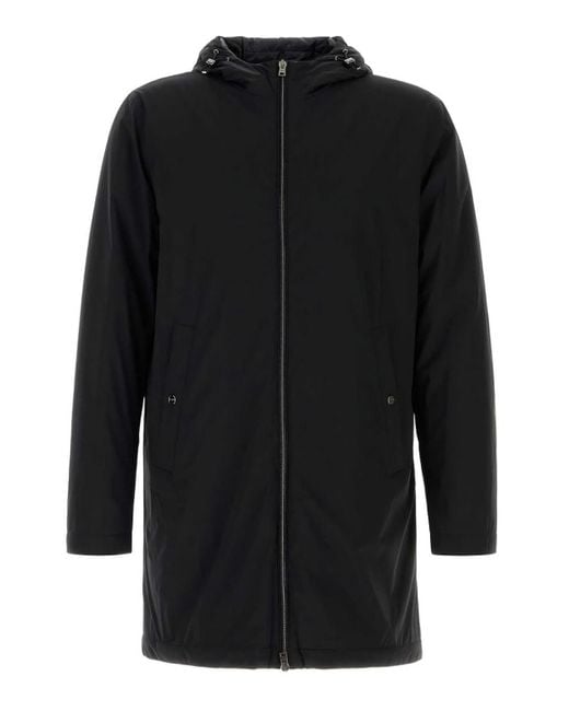 Herno Black Midi Parka Coat for men