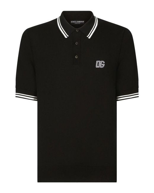 Dolce & Gabbana Black Striped Logo Polo Shirt for men