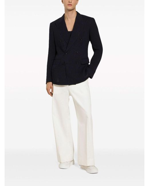 Dolce & Gabbana Blue Linen Double-Breasted Jacket for men