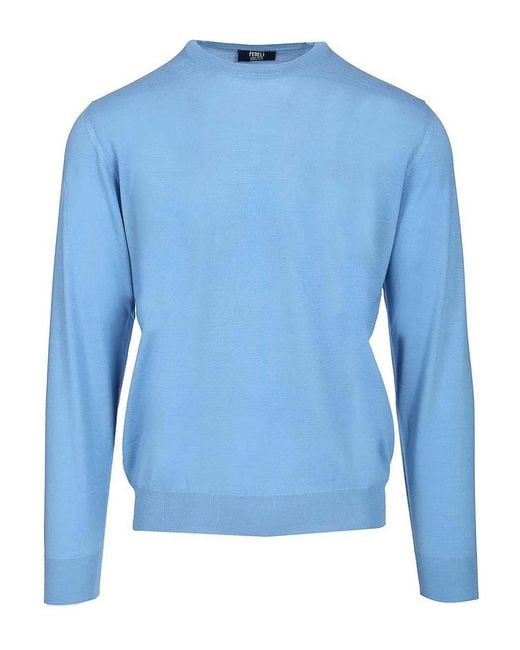 Fedeli Blue Long-Sleeved Sweater for men