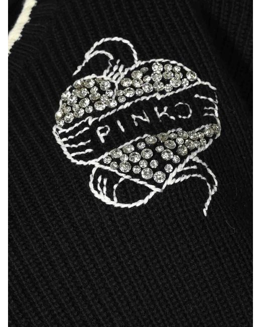 Pinko Black Alicudi Sweater With Jewel Embroidery