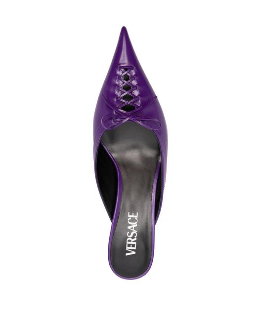 Versace Purple Pin Point Mules With Kitten Heel 50Mm