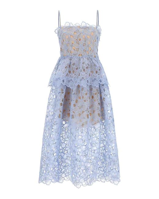 Self-Portrait Blue Organza Lace Midi Dress