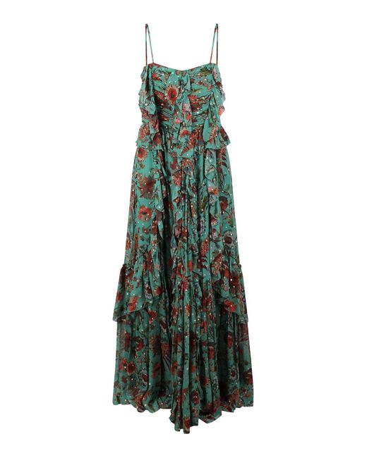Ulla Johnson Green Colette Long Floral Dress