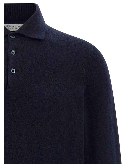 Brunello Cucinelli Blue Cashmere Polo Shirt for men