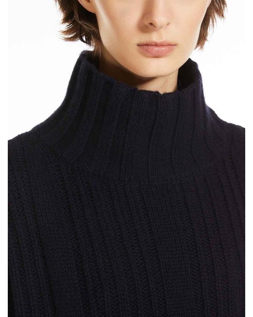 Max Mara Blue Vitalba Wool And Cashmere Polo-Neck Jumper