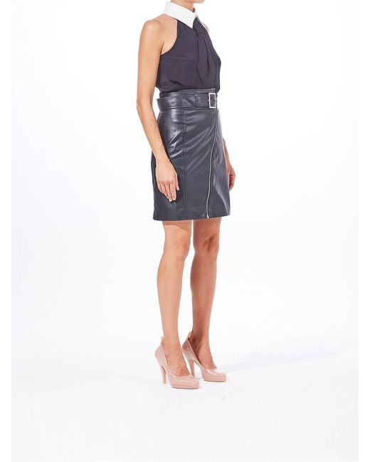 Karl Lagerfeld Black Faux Leather Skirt With Zip