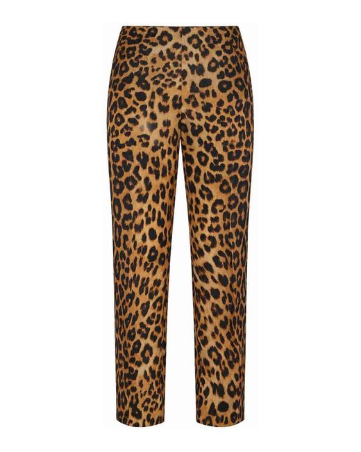 Alberta Ferretti Natural Straight-Leopard Silk Organza Pants