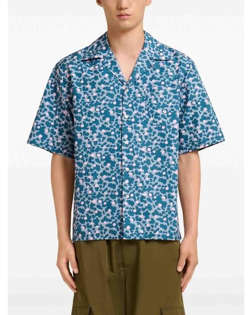 Marni Blue Short-Sleeve Pocket Shirt for men