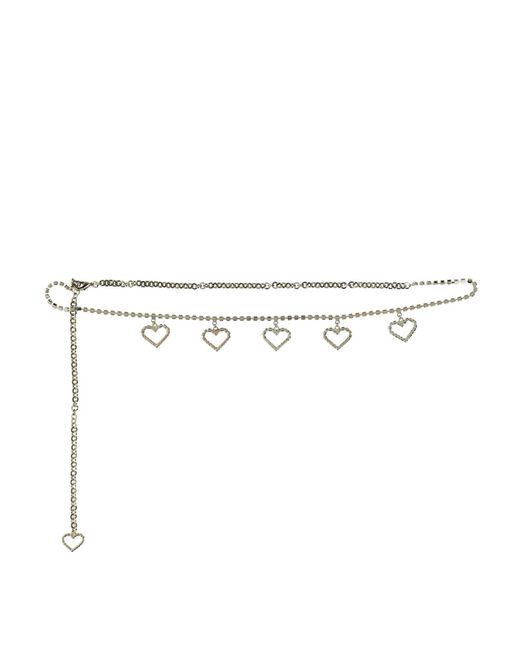 Alessandra Rich White Crystal Belt With Heart Pendants
