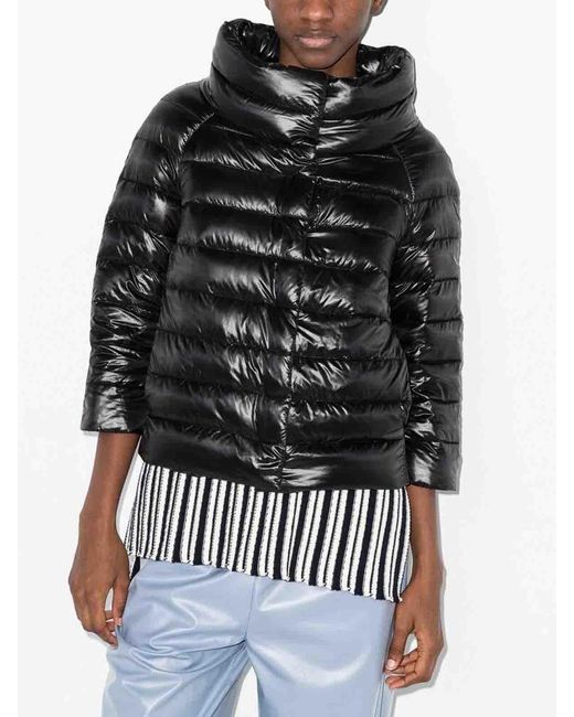 Herno Black Short Puffer Jacket With Glossy Finish