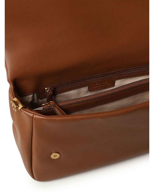 Pinko Brown Love Bag Click Soft Horizontal Leather Bag
