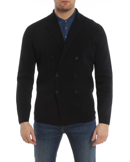 Drumohr Black Cotton Double-Breasted Blazer for men