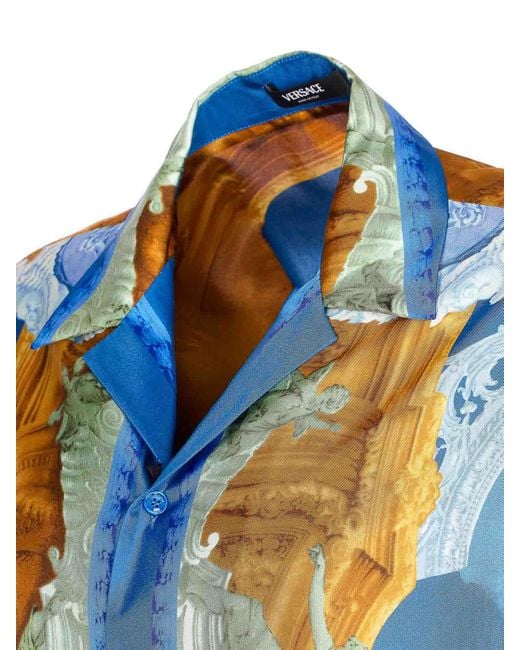 Versace Blue Affresco Print Shirt for men