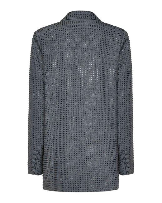 Pinko Gray Viscose Blend Double-Breasted Blazer
