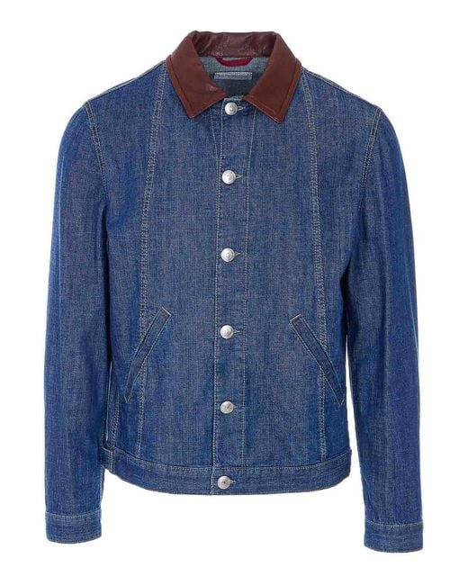 Brunello Cucinelli Blue Denim Jacket With Frontal Buttons Closure for men