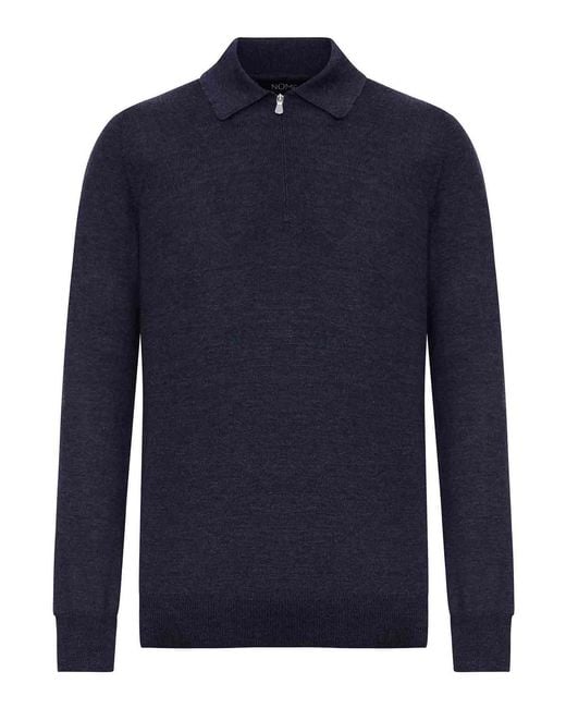 Nome Blue Wool Zip-Up Polo for men