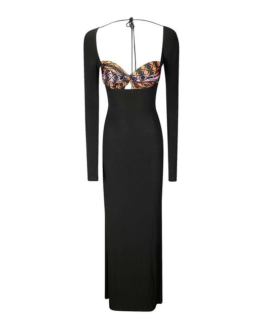 MARINE SERRE Black Long Viscose Dress