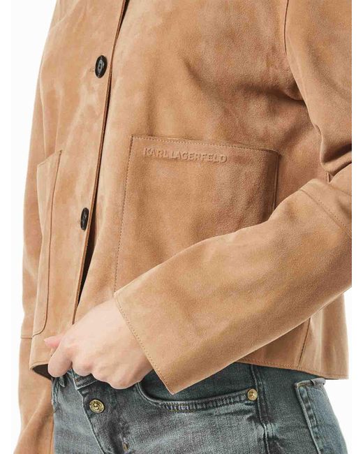 Karl Lagerfeld Brown Patch Pocket Leather Jacket
